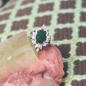 Green Agate and white topaz sterling silver, bronze and rose gold